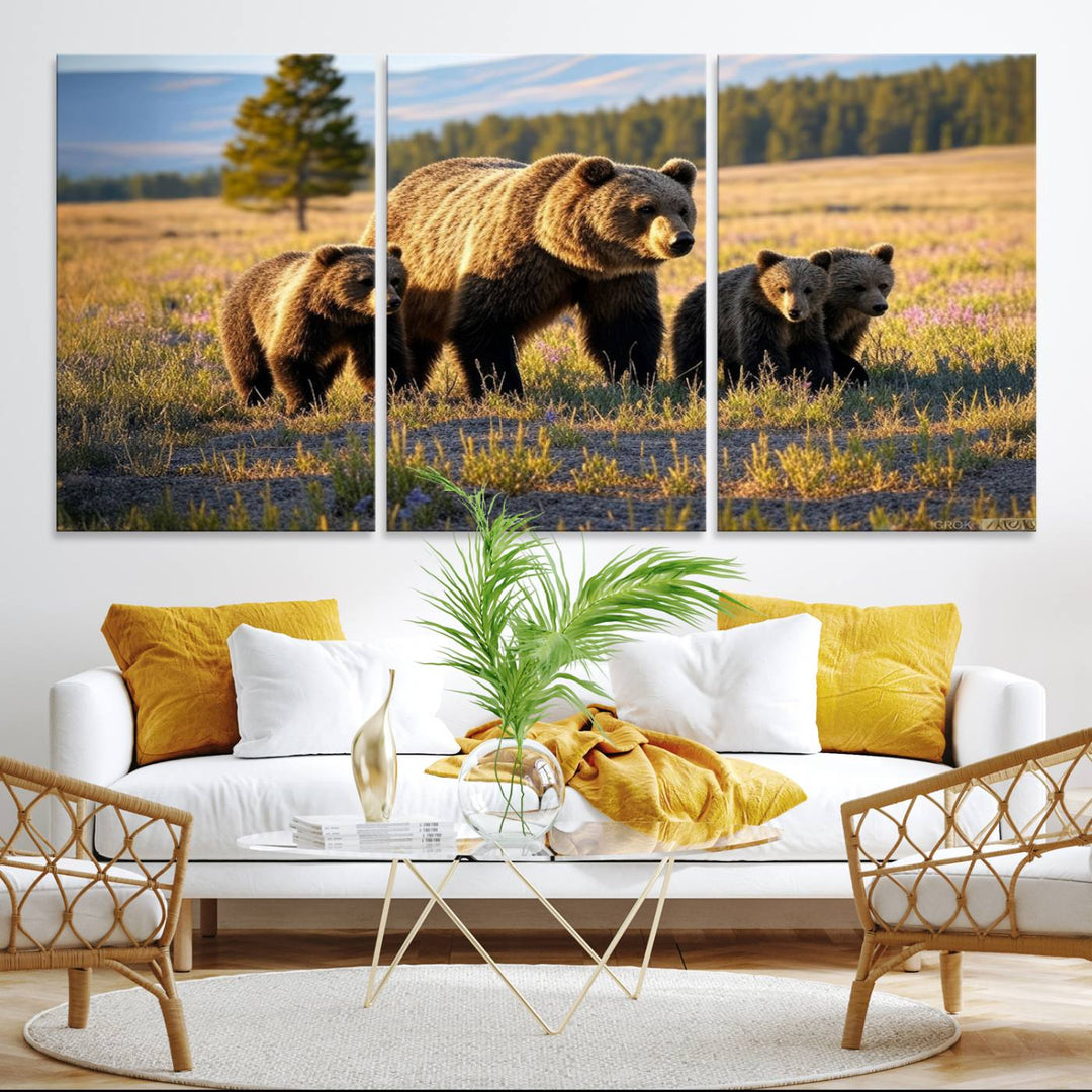 The Grizzly 399 in Wild Flowers wall art canvas print.