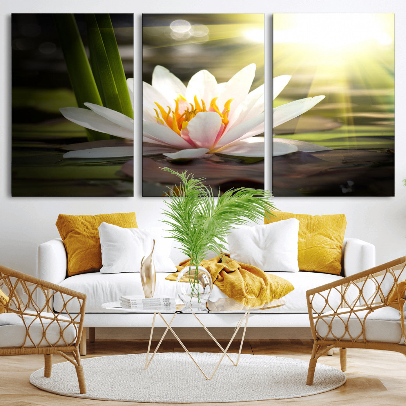 MGV-CV-60X30-3P - Lotus Flower Wall Art Canvas Print, Water Lily Large Wall Art Canvas Print