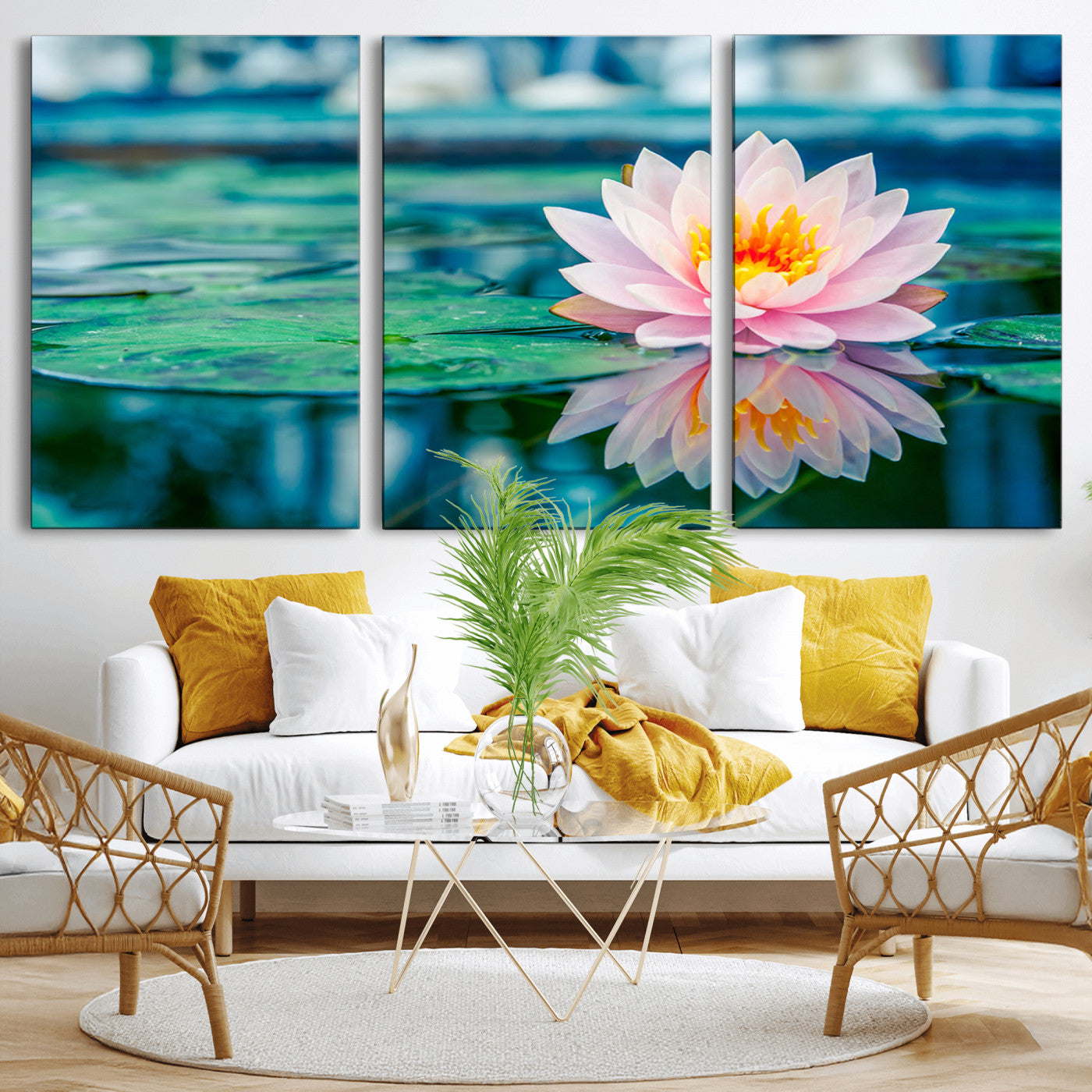 MGV-CV-60X30-3P - Lotus Flower Wall Art Canvas Print, Water Lily Large Wall Art Canvas Print for Yoga Room Decor,