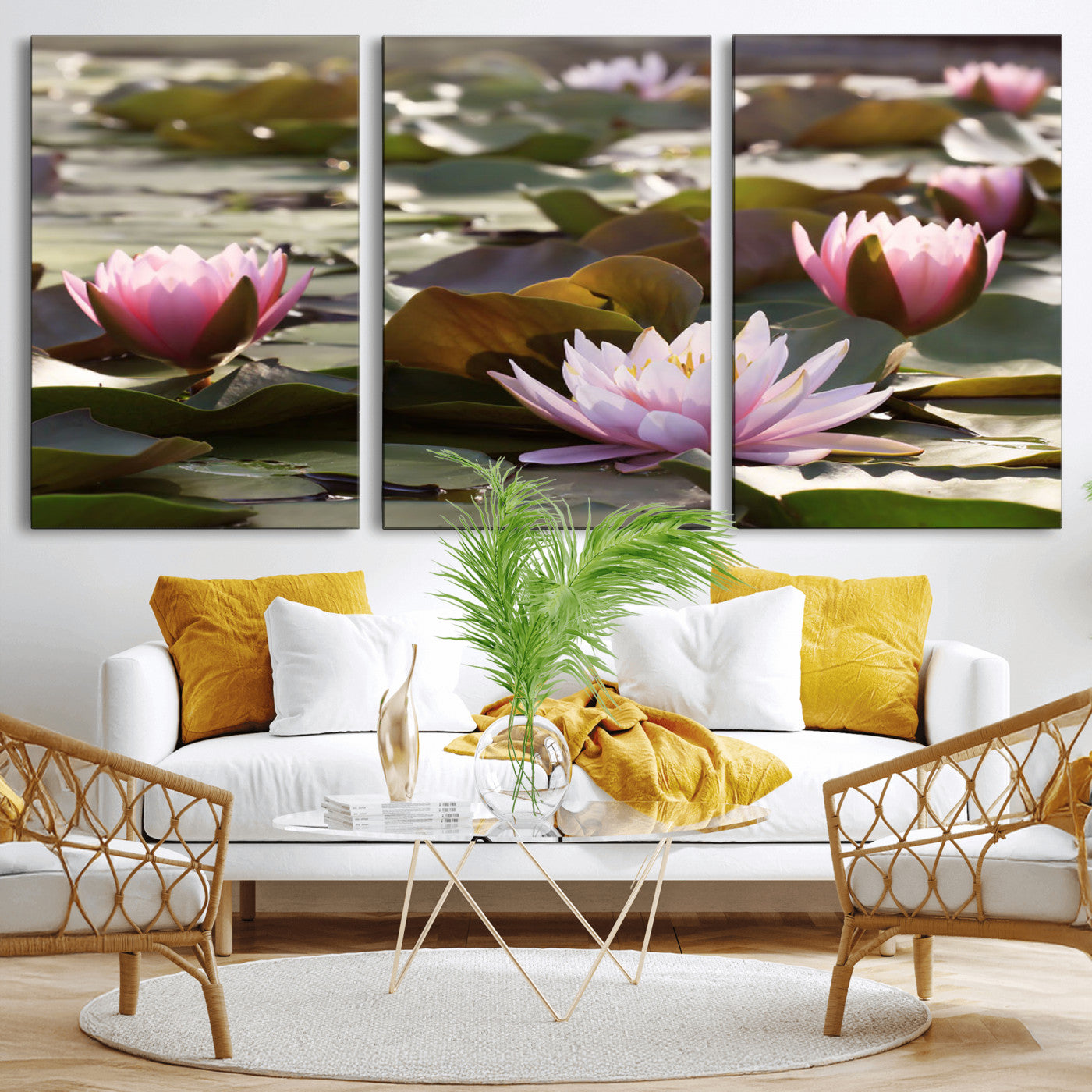 MGV-CV-60X30-3P - Lotus Flower Wall Art Canvas Print, Water Lily Large Wall Art Canvas Print for Yoga Room Decor,