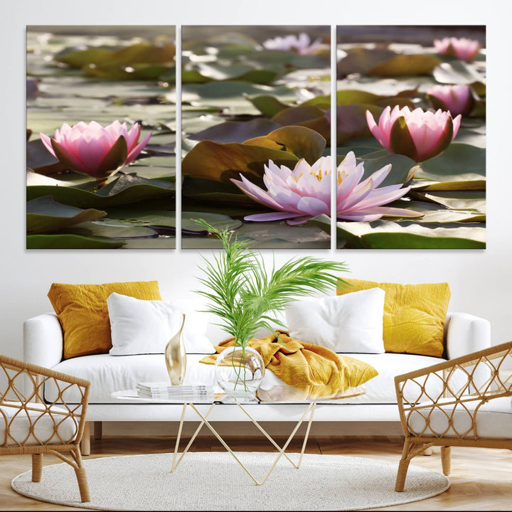 The dining room features the Water Lily Large Canvas Print.