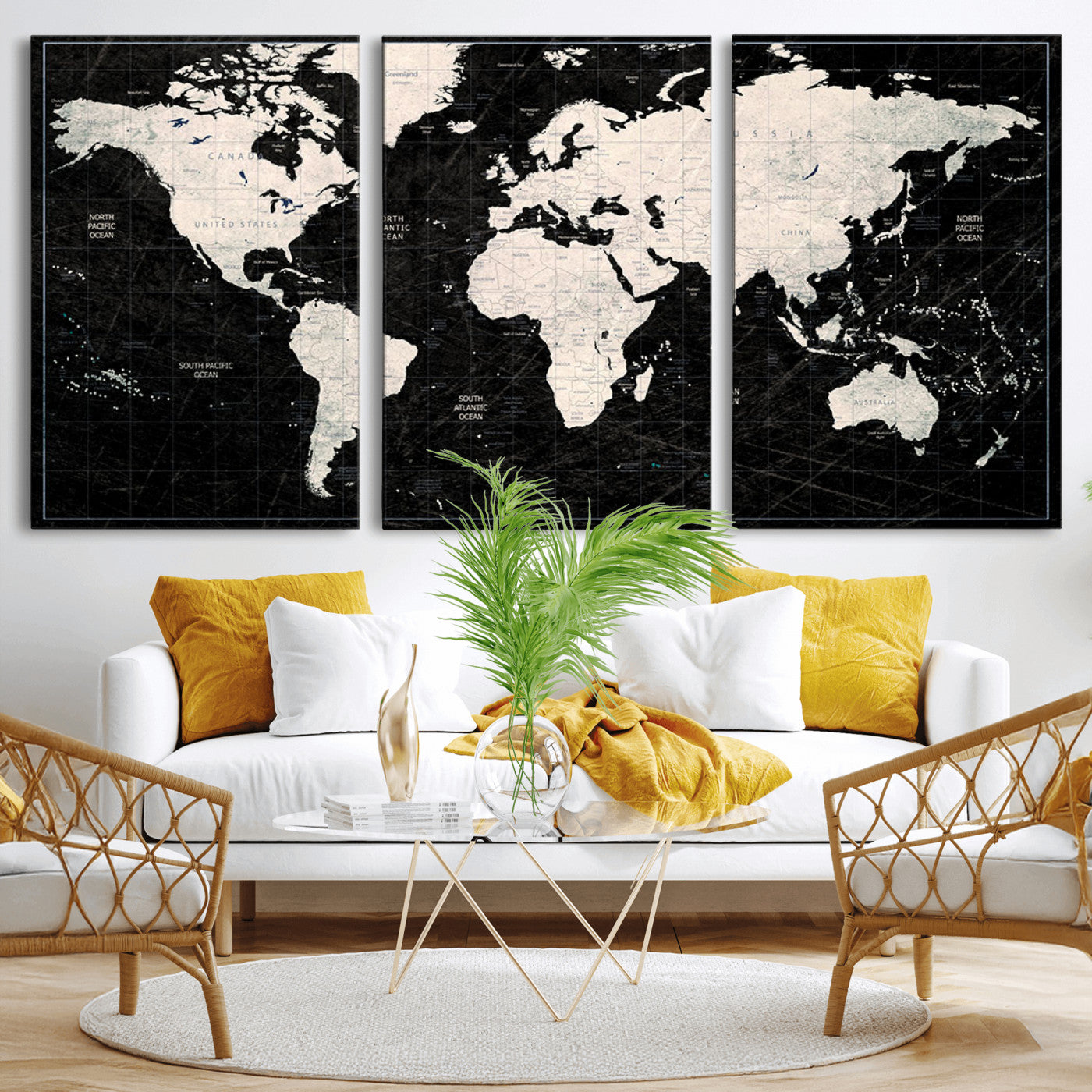 MGV-CV-60X30-3P - Push Pin World Map Canvas Print – Framed Wall Art for Couples to Track Their Travels – Anniversary