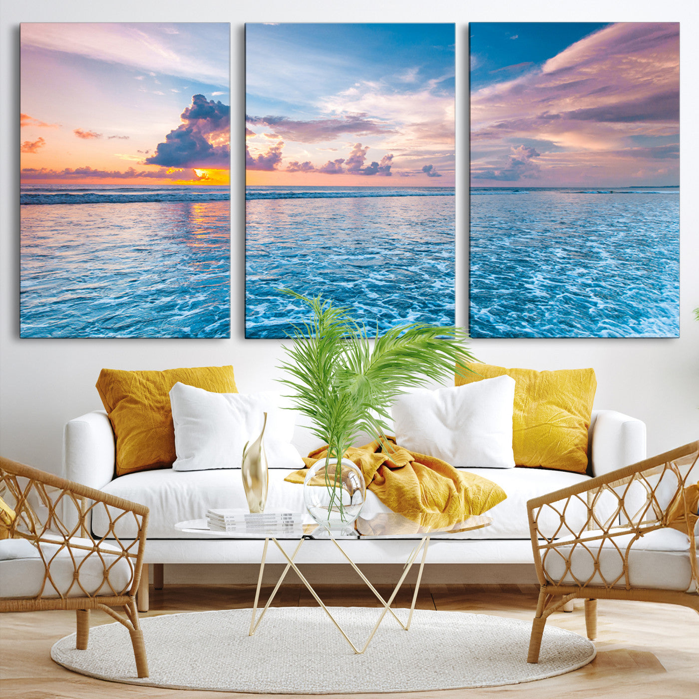 36641-MGV-CV-36X24-Ocean Sunset Canvas Wall Art Print - Tranquil Seascape with Vibrant Sky and Rolling Waves Canvas Print - Coastal Wall Decor for Home or