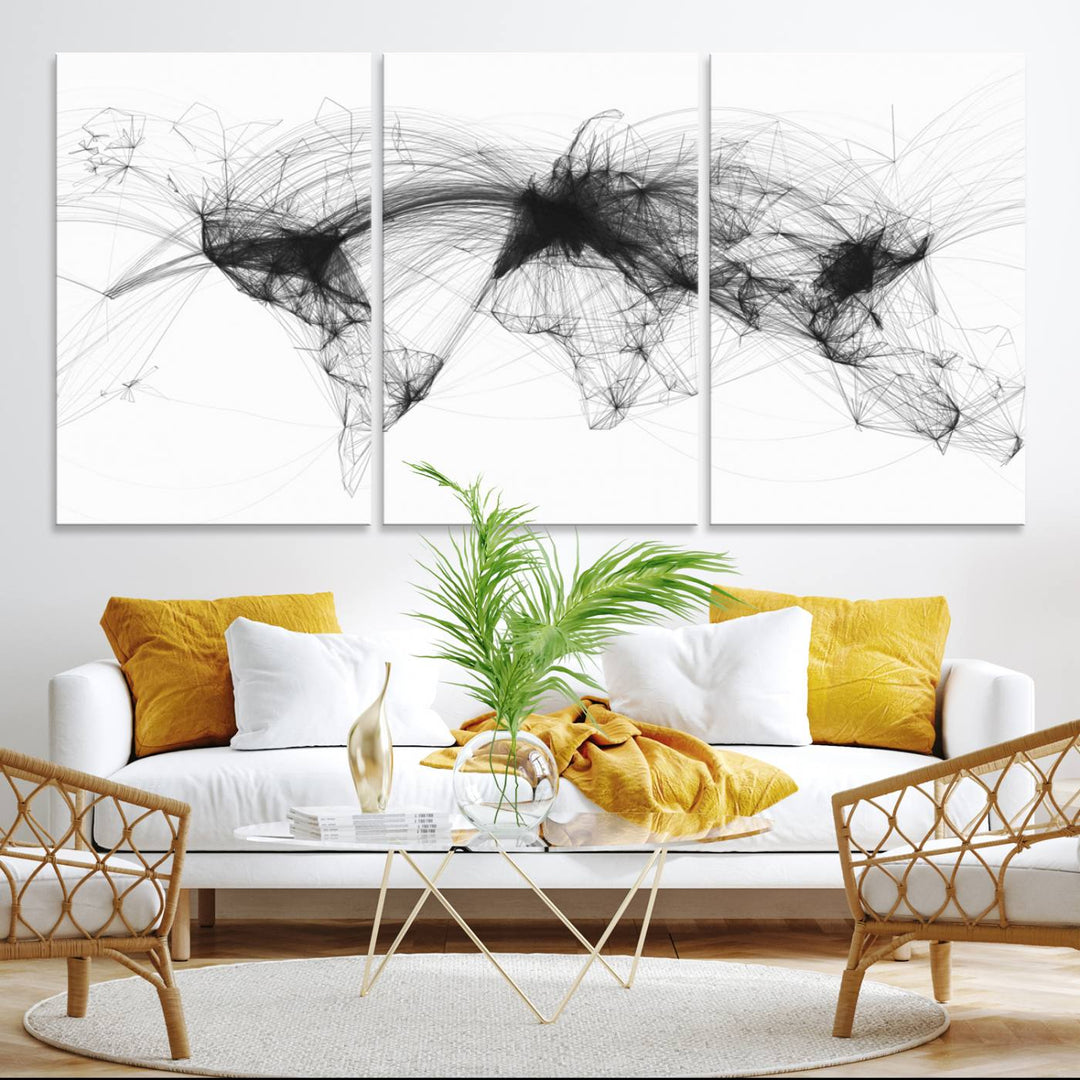 The Flight Routes Air Traffic canvas wall art, framed and ready to hang, is perfect for aviation enthusiasts.