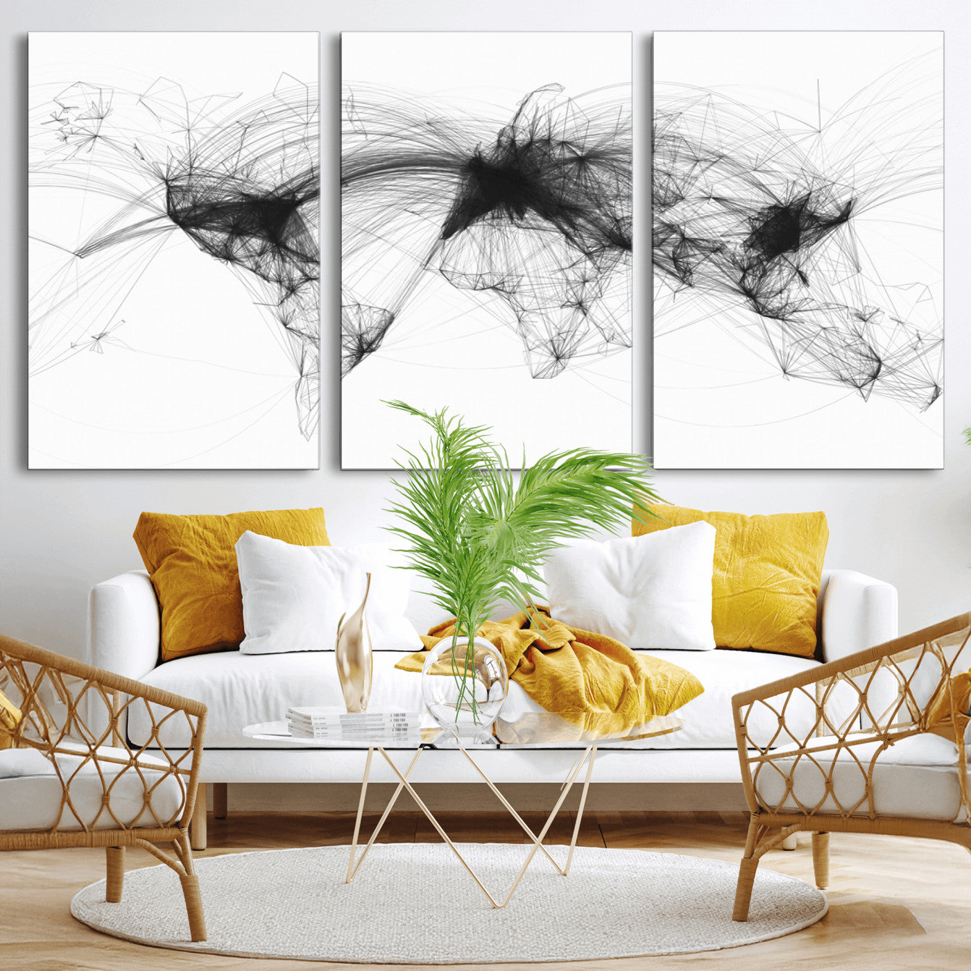 MGV-CV-60X30-3P - Flight Routes Air Traffic Map Canvas Wall Art - Framed - Ready to Hang