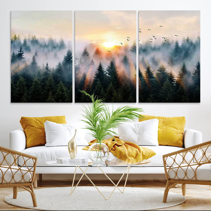 Abstract Forest Wall Art - Serene Nature Canvas Print with Misty Forest Design for Modern Home or Office Decor