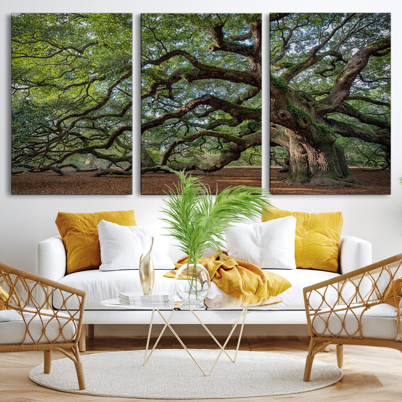 Canvas of the Angel Oak tree with sprawling limbs and mossy bark, ideal for earthy natural or rustic southern-inspired decor.