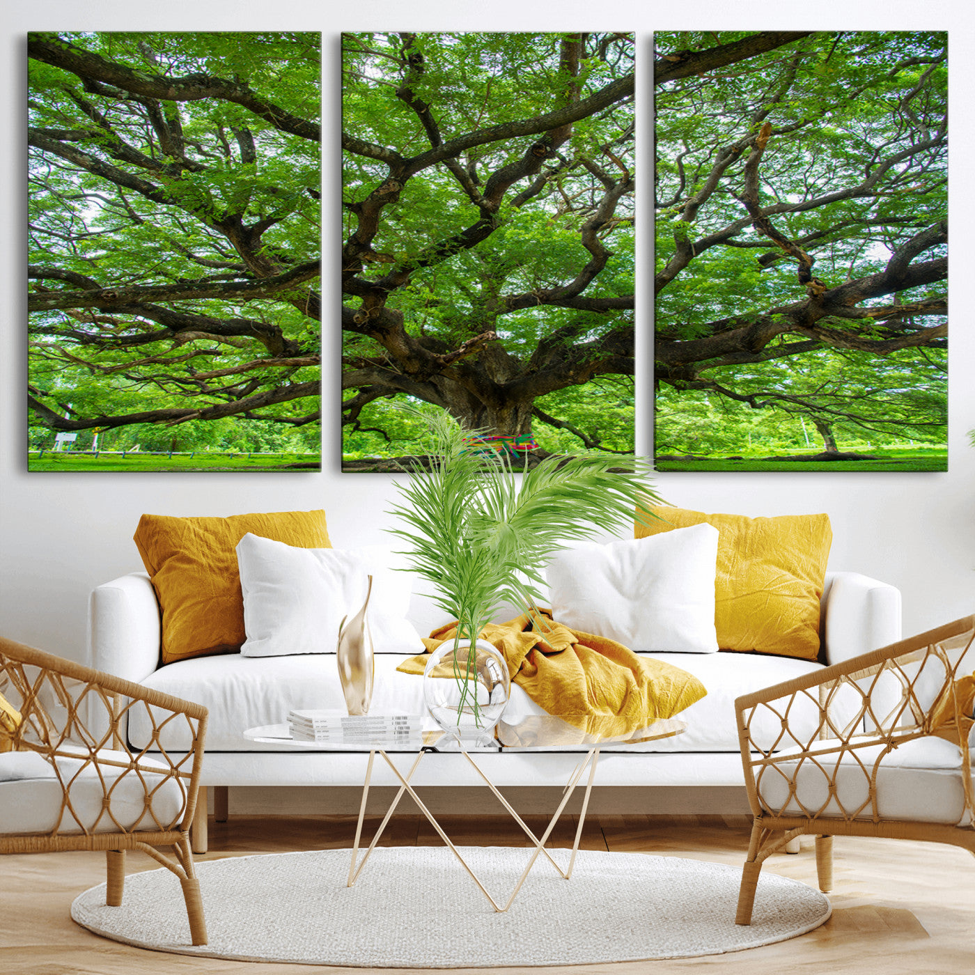 MGV-CV-60X30-3P - Oak Tree Wall Art Print, Forest Canvas Wall Art for Home and Office, Framed Angel Oak Tree Canvas
