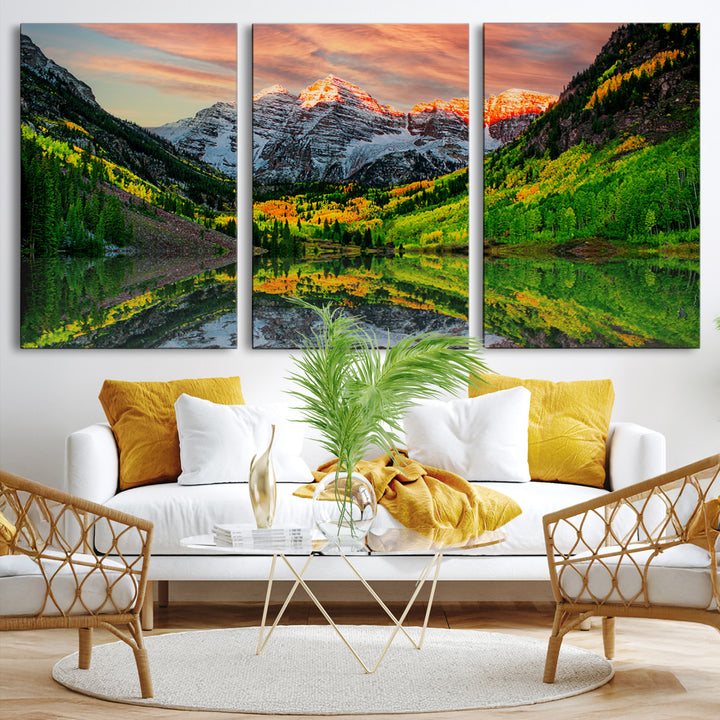 Maroon Bells Lake Wall Art Canvas Print – Majestic Colorado Mountain Landscape, Autumn Reflection, Multi-Panel Framed Artwork for Home,