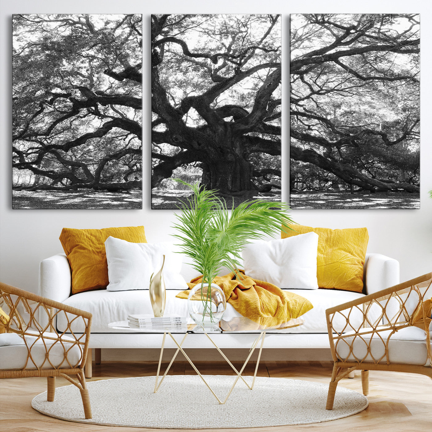 81655611-MGV-CV-36X24-Ancient Oak Wall Art Canvas Print, Framed Twisted Branches Art Picture Print, Gnarled Tree Perfect Moody Nature Decor