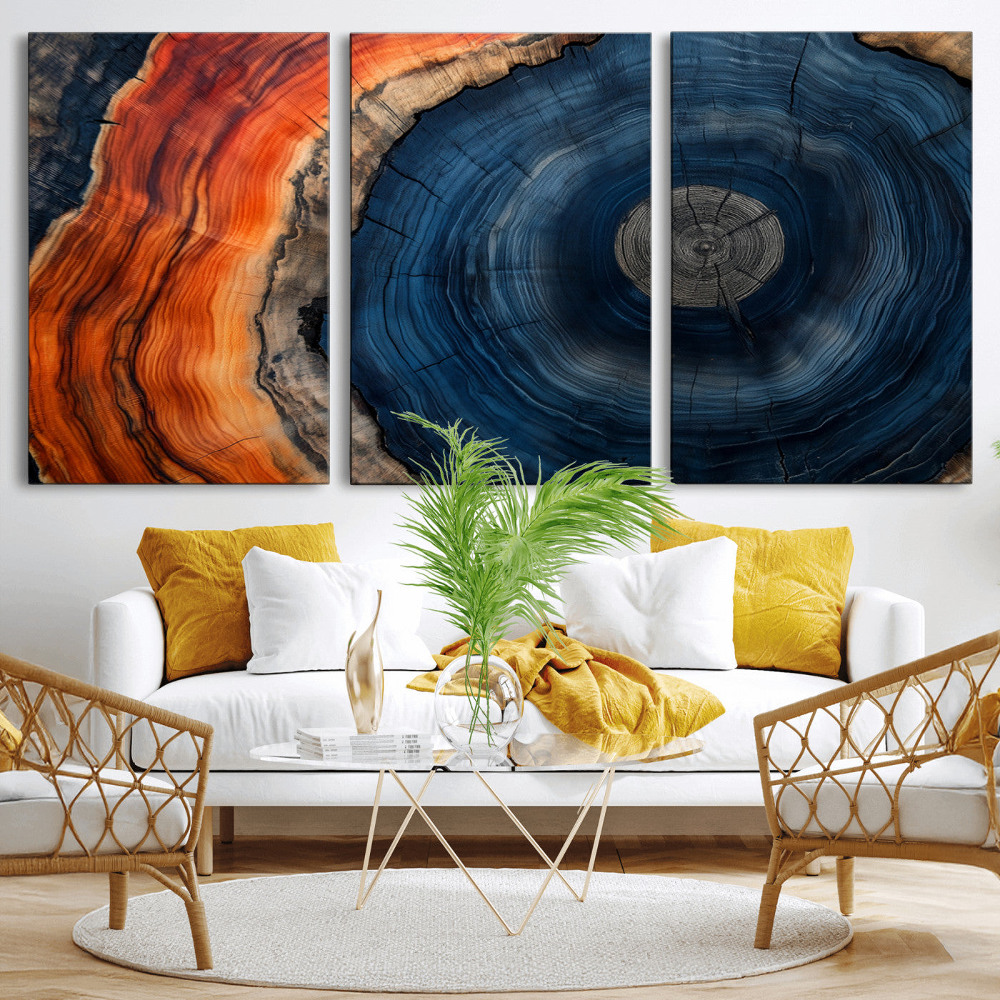 MGV-CV-60X30-3P - Tree Rings Wall Art Canvas Print, Rustic Wood Print, Framed Natural Texture Art Print, Wood Grain