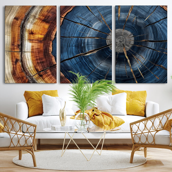 Framed Abstract Tree Ring Wall Art Print, Natural Rustic Wood Texture Canvas Print, Wood Tree Stump Farmhouse, Log Cabin Wooden House Decor