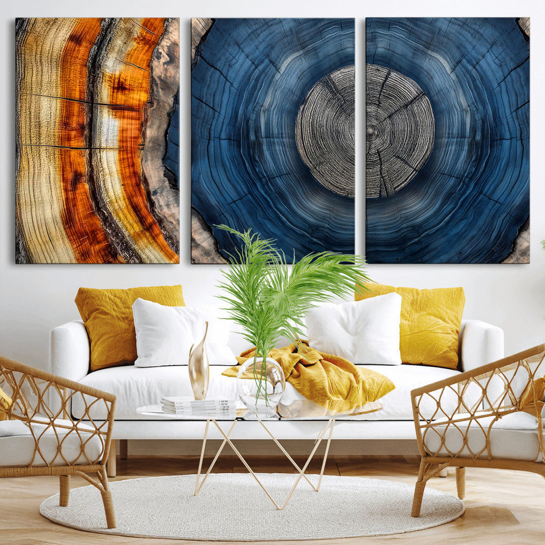Abstract Tree Rings Wall Art Canvas Print, Modern Wood Grain Nature Decor for Farmhouse Walls