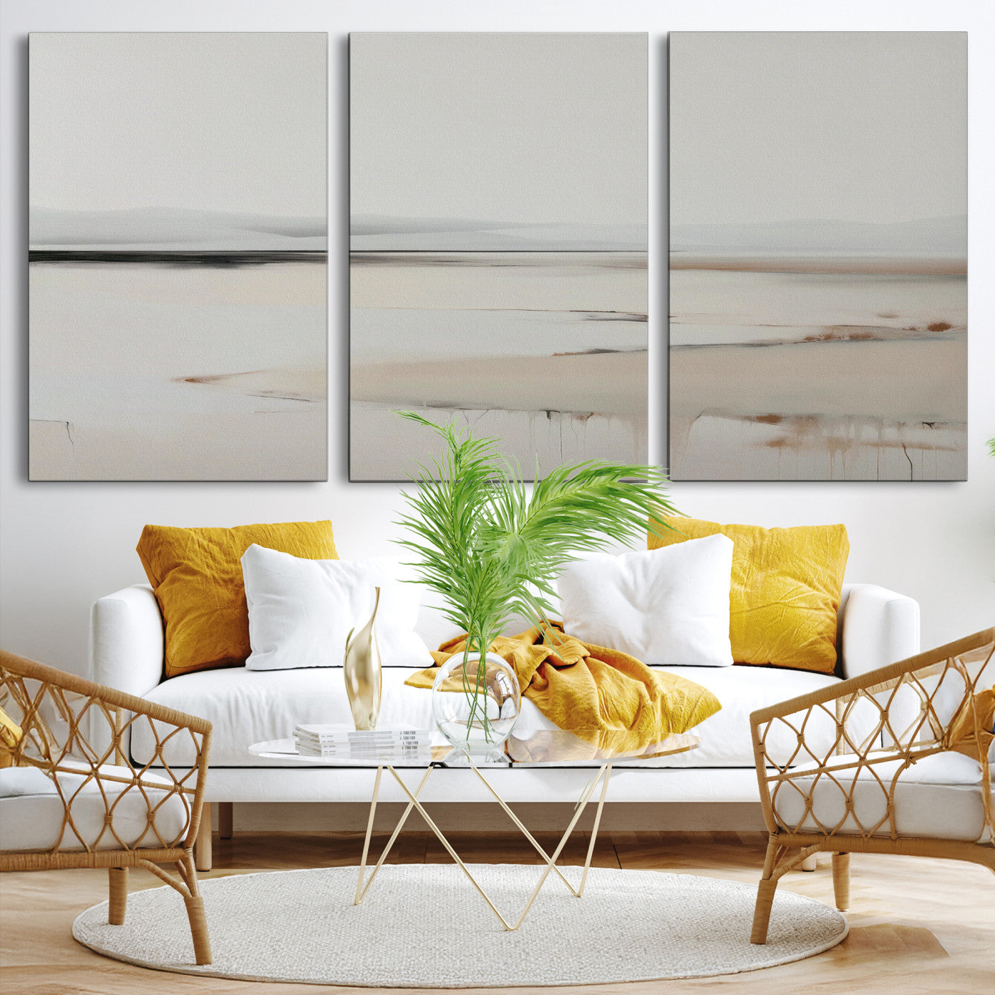89410095-MGV-CV-36X24-Minimalist Landscape Wall Art Canvas Print, Framed Soft Horizon Art Picture Print, Abstract Seascape Perfect Minimalist Earthy Decor, Framed