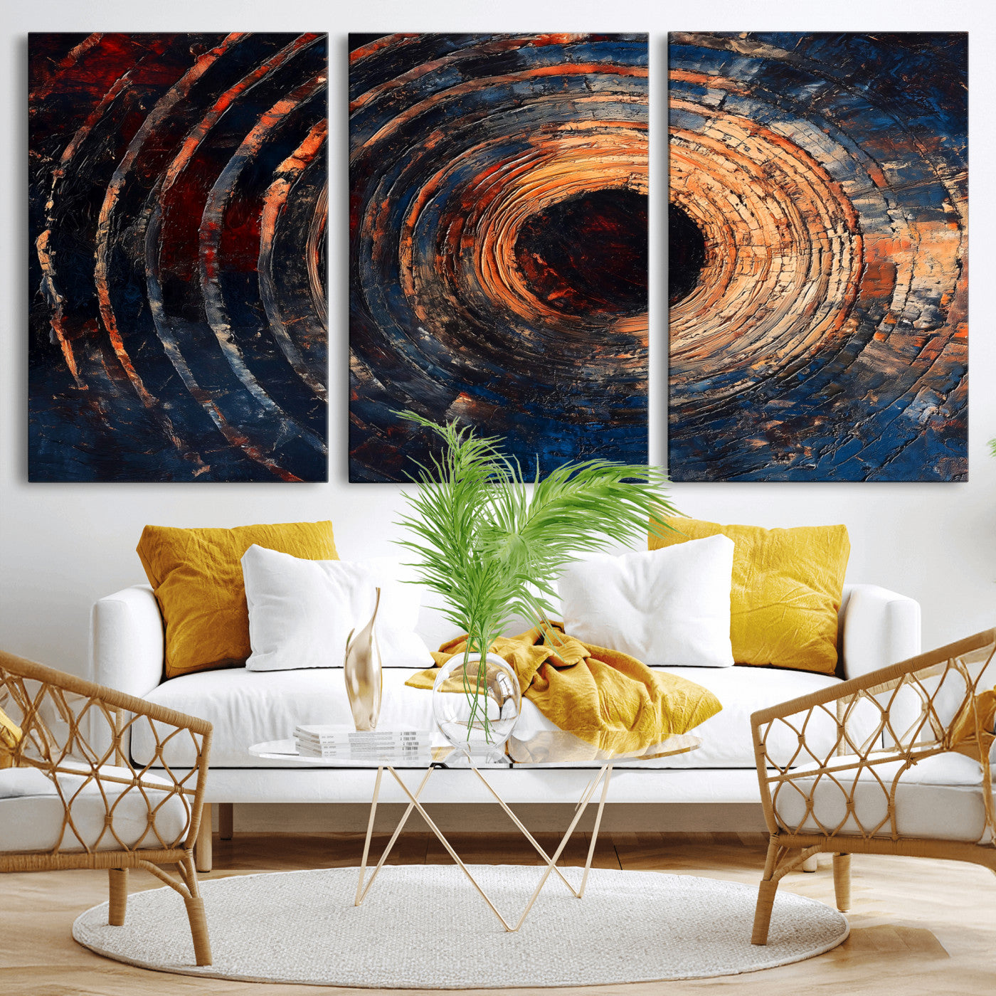 MGV-CV-60X30-3P - Wood Tree Ring Wall Art Canvas Print, Framed Natural Wood Art Picture Print, Rustic Tree Slice Perfect Rustic Decor Artwork