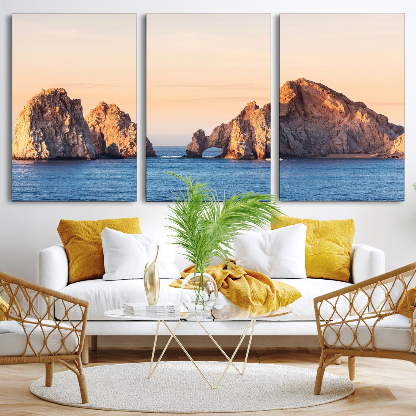 72996116-MGV-CV-36X24-El Arco Wall Art Canvas Print, Framed Cabo Rocks Art Picture Print, Ocean Arch Perfect Golden Coastal Landmark Decor, The Arch Canvas Print