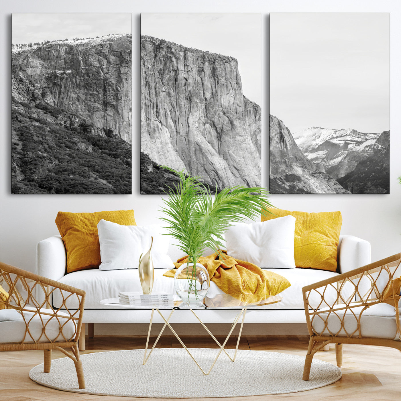 El Capitan Wall Art Canvas Print, Framed Yosemite Cliff Art Picture Print, Monochrome Mountain Perfect Monochrome Sierra Decor