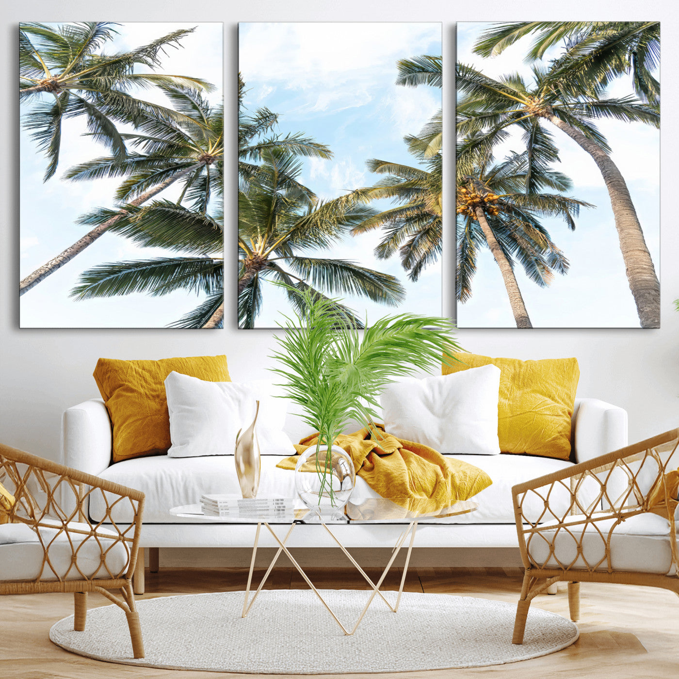 87247012-MGV-CV-36X24 - Tropical Palm Trees Wall Art – Sunlit Leaves & Blue Sky Canvas Print, Island Breeze and Vacation Vibes for Office or Home Decor