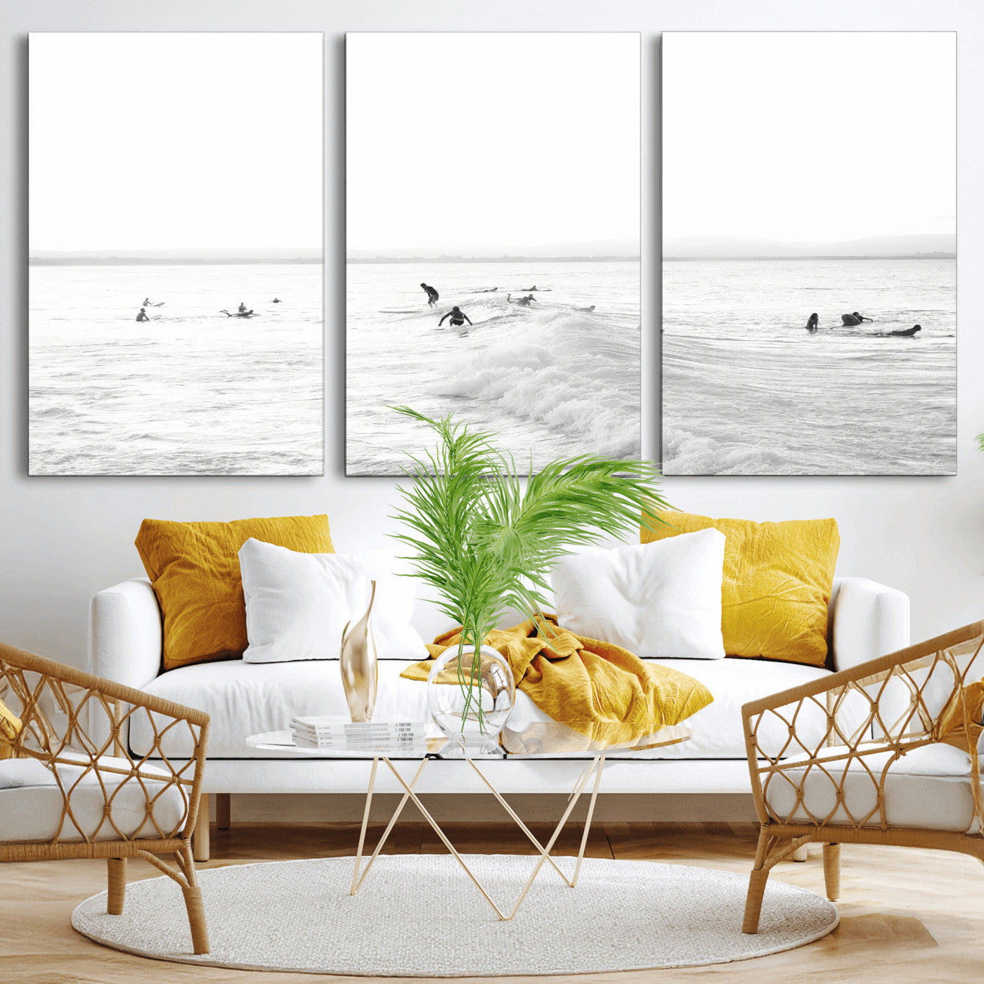 33449548-MGV-CV-36X24 - Surf Crowd Motion Wall Art – Active Surfers & Ocean Waves Canvas Print, Dynamic Water and Coastal Horizon for Living Room or Sea Adventure Decor