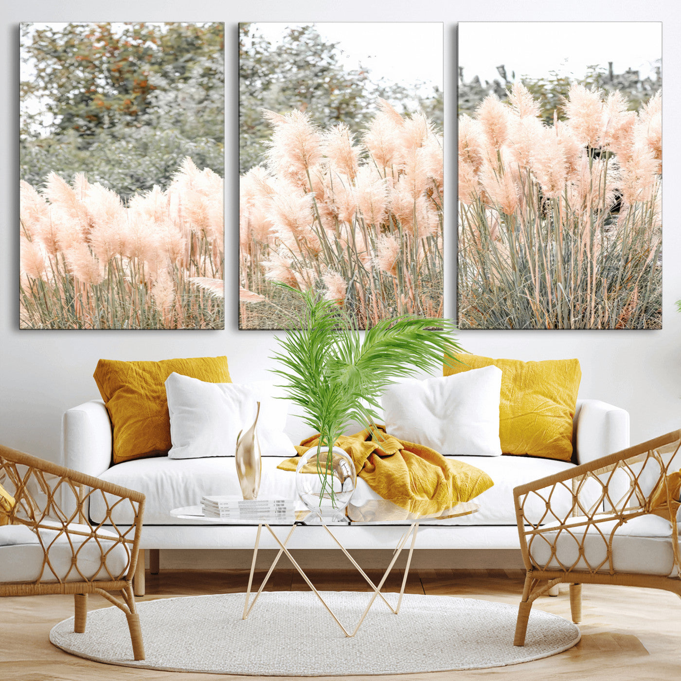 21826392-MGV-CV-36X24 - Pampas Grass Wall Art – Soft Blush Hues and Natural Texture Canvas Print, Serene Outdoors & Botanical Charm for Living Room or Nature Decor