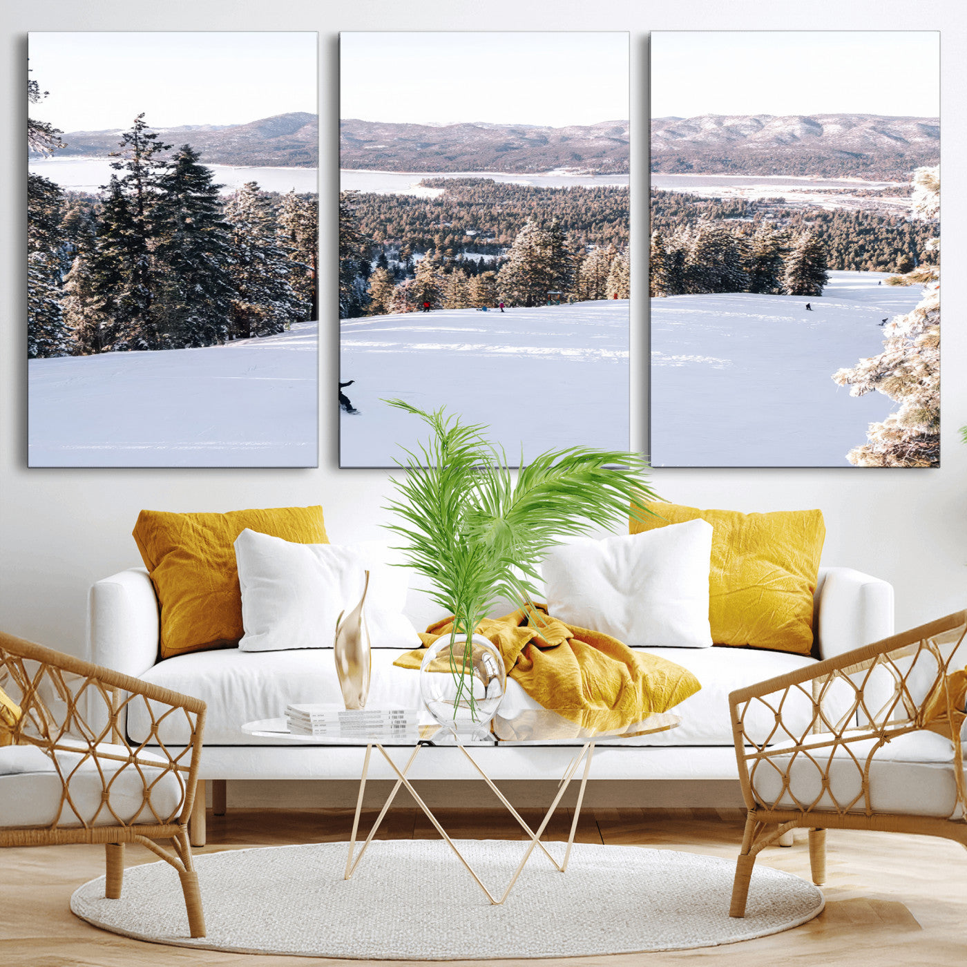 79857868-MGV-CV-36X24 - Snowboarder Wall Art – Winter Slope Canvas Print, Pine Forest, Snow-Covered Mountains, Outdoor Adventure for Living Room or Cabin Decor