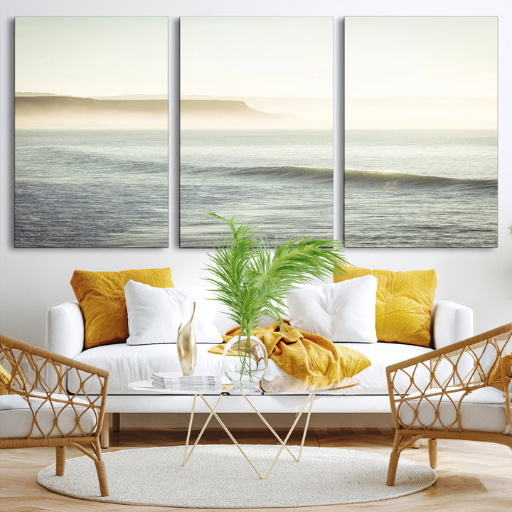 Coastal Cliffs Wall Art Canvas Print, Framed Misty Ocean Art Picture Print, Soft Morning Perfect Minimalistic Decor, Framed Misty Ocean Canvas