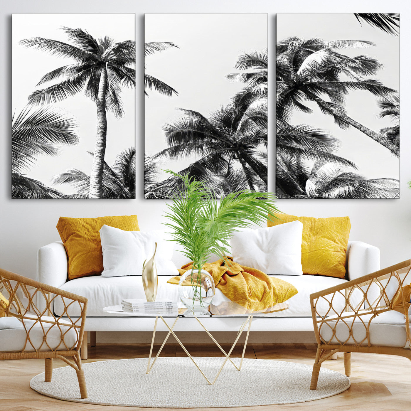 46641801-MGV-CV-40X27-Palm Wall Art Canvas Print, Framed Tropics Art Picture Print, Monochrome Perfect Minimalist Decor