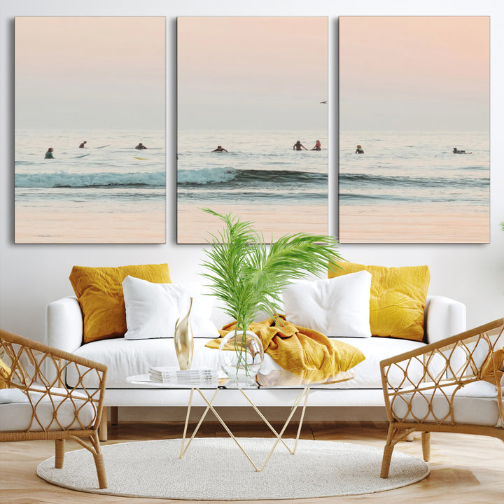 Pastel Ocean Wall Art Canvas Print, Framed Soft Sunset Art Picture Print, Calm Sea Perfect minimalist Decor