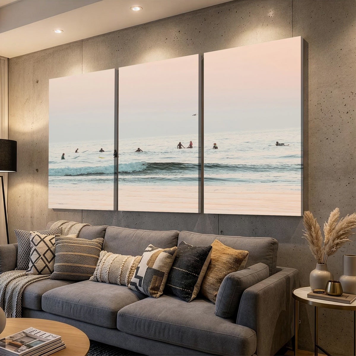 98888919-MGV-CV-24X16 - Pastel Ocean Wall Art Canvas Print, Framed Soft Sunset Calm Sea Coastal Art