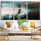 Vibrant Aquatic Motion Wall Art Canvas Print, Framed Underwater Swimming Art Picture Print, Female Surfer Diving Perfect Coastal Boho Decor,