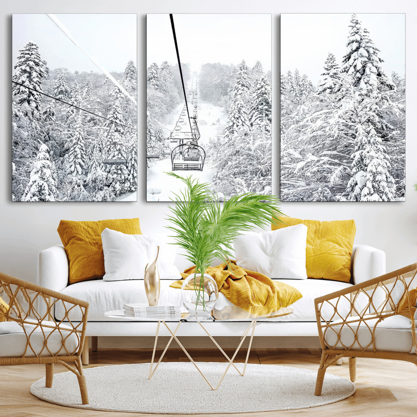 MGV-CV-60X30-3P - Winter Snow Ski Lift Wall Art Canvas Print Winter Trees Print