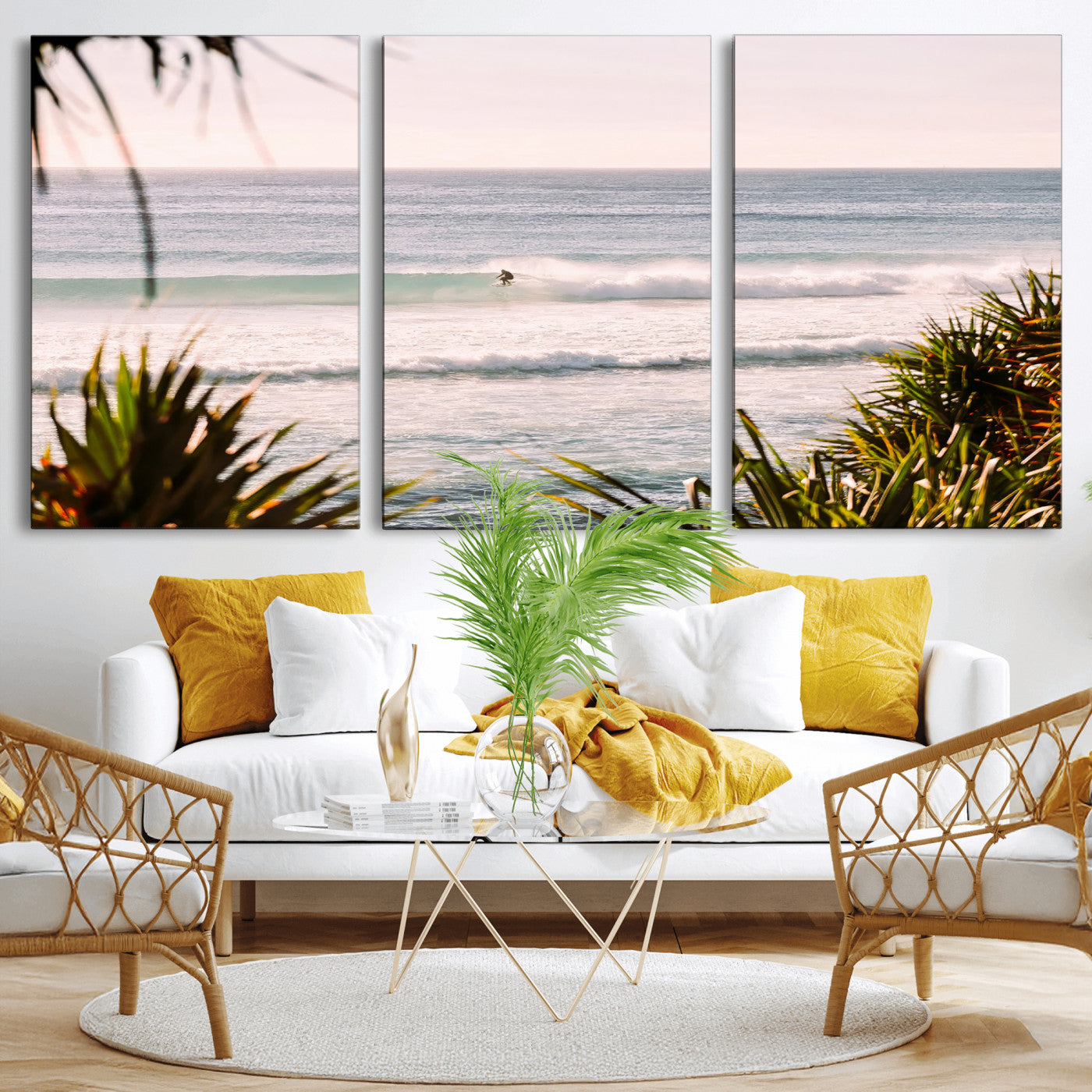 MGV-CV-60X30-3P - Ocean Surfer Wall Art Canvas Print, Framed Coastal Surf Art Picture Print, Tropical Beach Perfect Tropical Coastal Decor Artwork