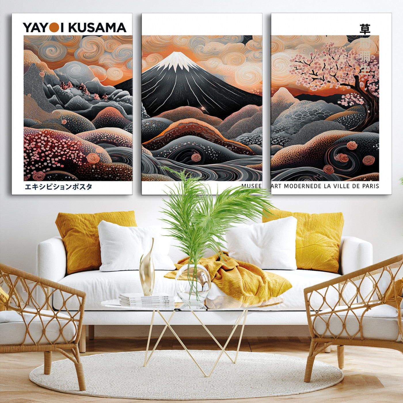 63125329-MGV-CV-36X24-Yayoi Kusama Wall Art Canvas Print, Framed Contemporary Dot Art Picture Print, Japanese Style Perfect Japanese Decor