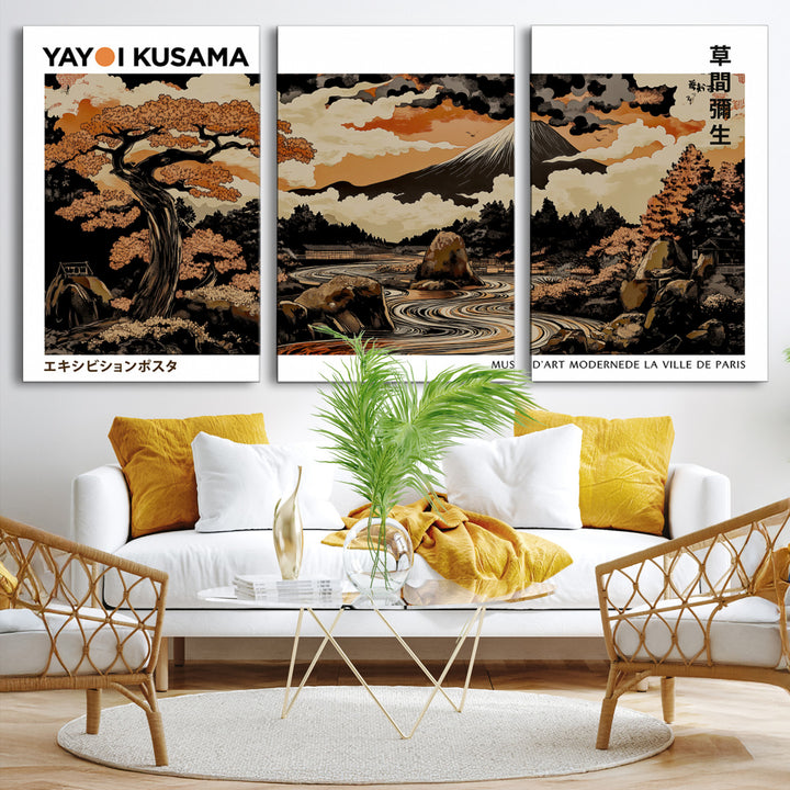 Modern Japanese Wall Art Print Yayoi Kusama Canvas Wall Art Abstract Mount Fuji Canvas Print Japanese Landscape Art Printing