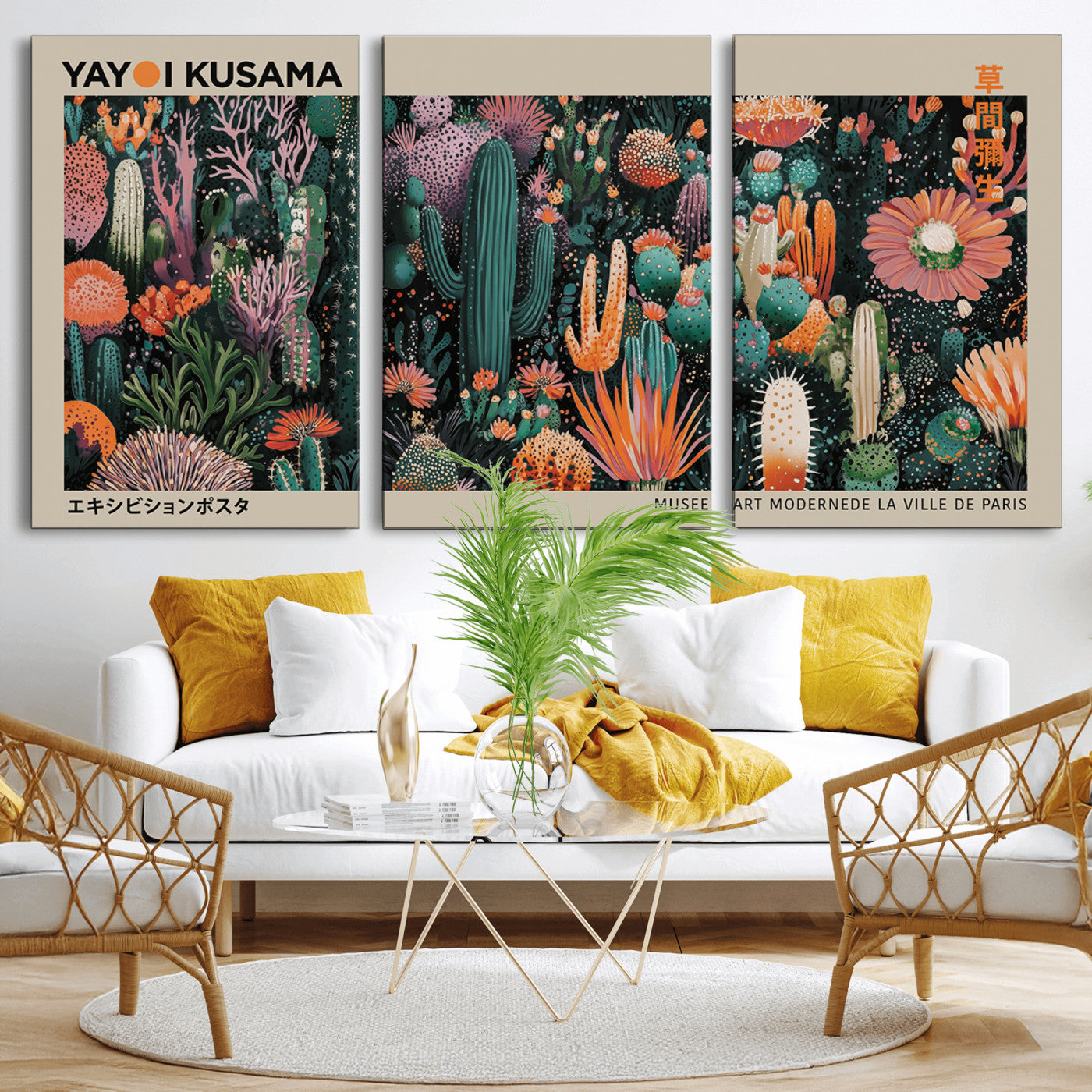 MGV-CV-60X30-3P - Yayoi Kusama Art Print, Yayoi Kusama Canvas Wall Art, Abstract Mount Fuji Canvas Print, Japanese