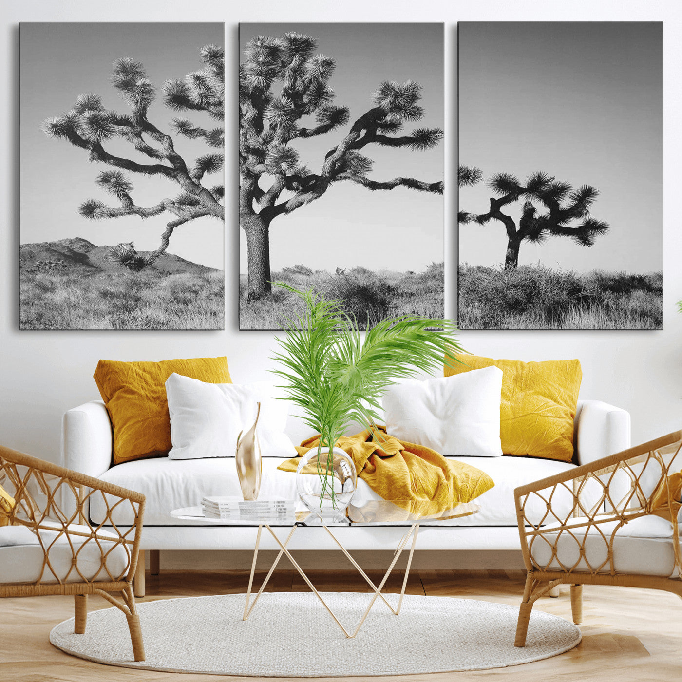MGV-CV-60X30-3P - Joshua Tree Wall Art Canvas Print, Framed Monochrome Desert Art Picture Print, Minimalist Nature Scene Perfect Southwestern Minimalist Decor Artwork