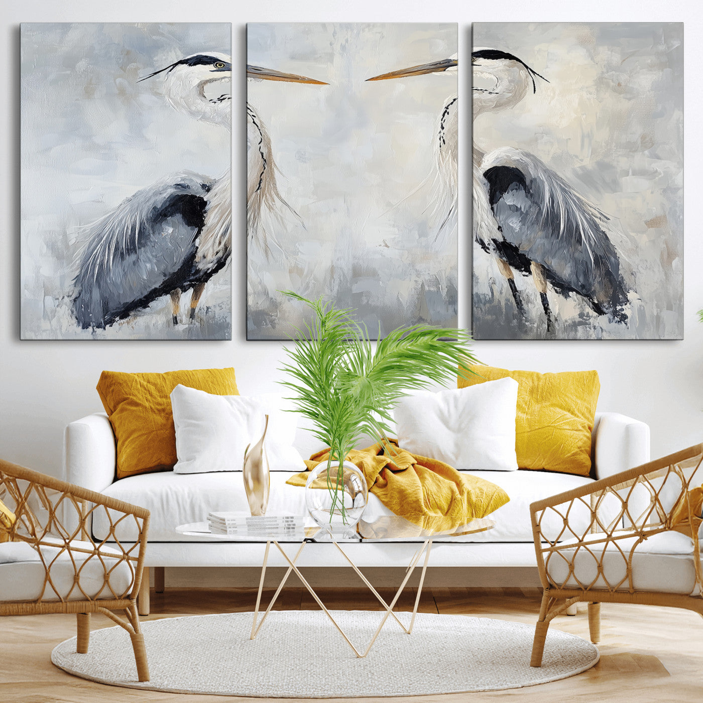 MGV-CV-60X30-3P - Heron Wall Art Wall Art Canvas Print, Framed Bird Canvas Decor Art Picture Print, Nature Inspired Perfect Coastal Minimalist Decor Artwork