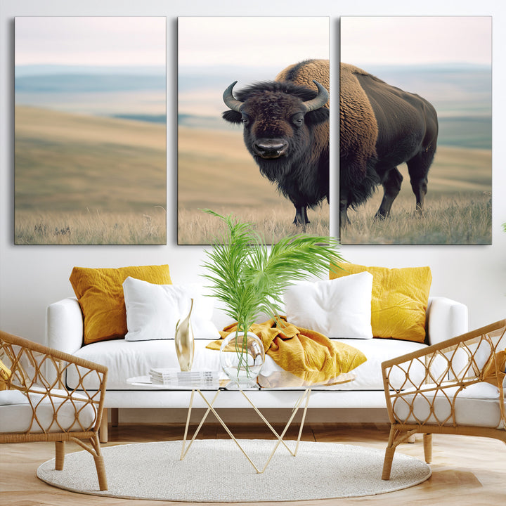 Bison Wall Art Wall Art Canvas Print, Buffalo Canvas Print Print, Framed American Bison Decor Art Print, Large Frontier Style Printing Perfect