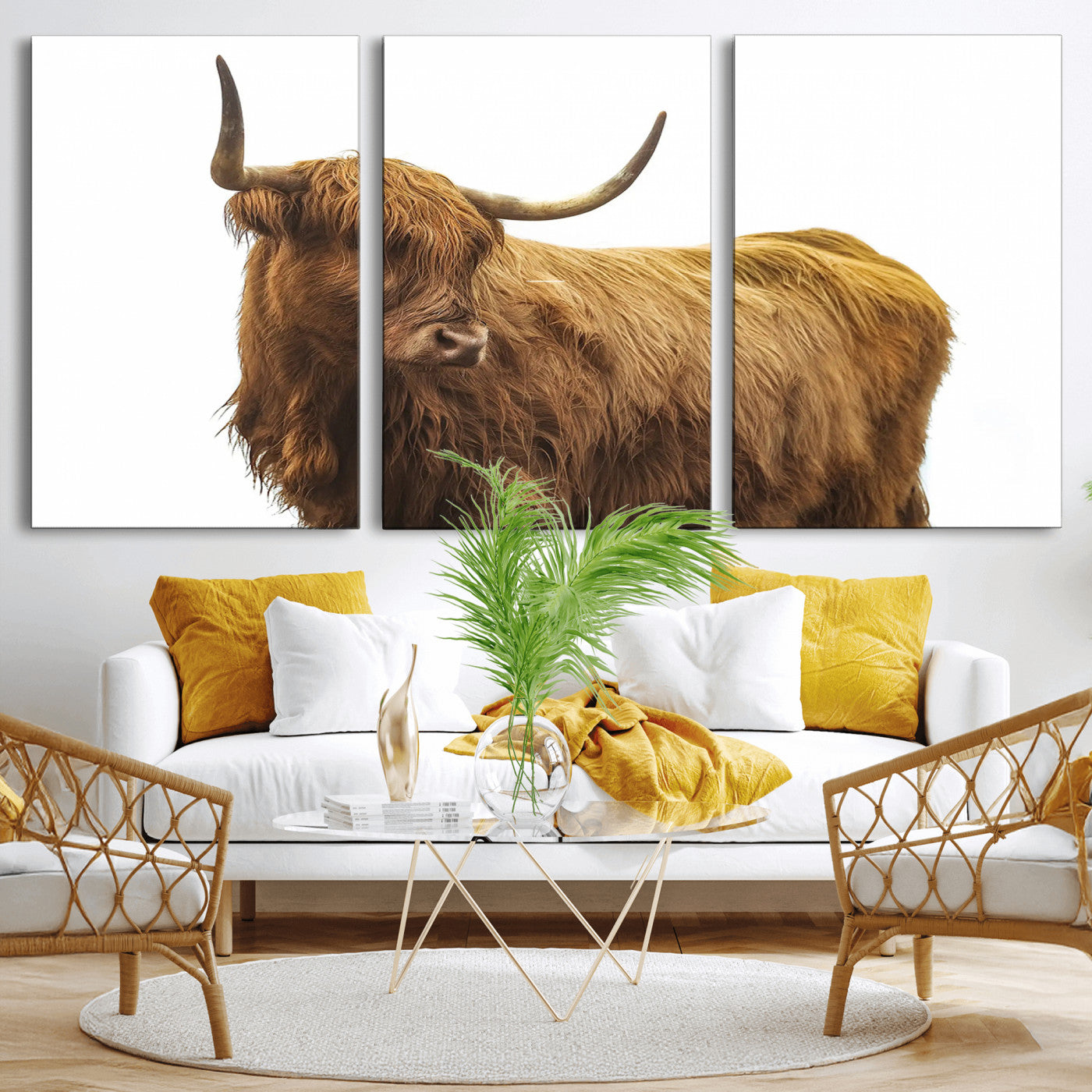 MGV-CV-60X30-3P - Highland Cow Wall Art Canvas Print, Framed Farmhouse Wall Art Art Picture Print, Rustic Animal Decor Perfect Rustic Farmhouse Decor Artwork