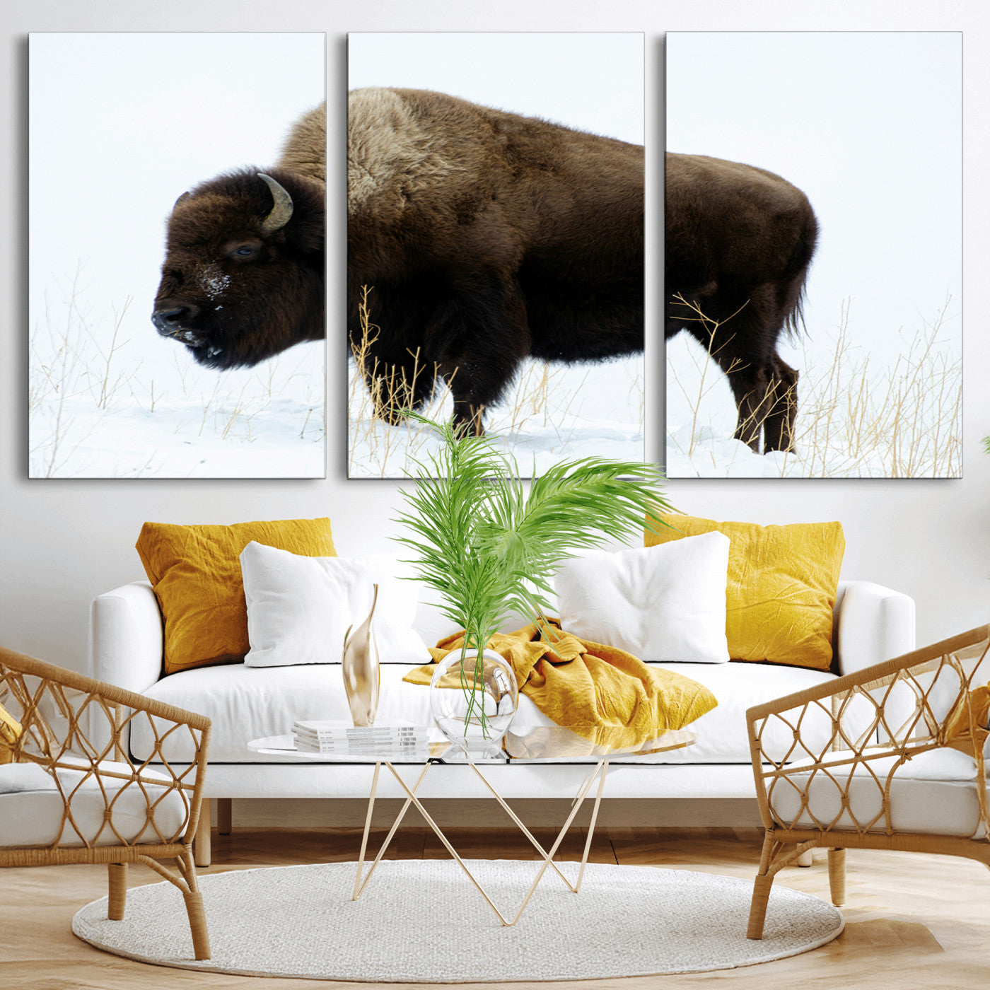 MGV-CV-60X30-3P - Bison Photography Wall Art Canvas Print, Framed Western Wildlife Art Picture Print, Buffalo On Snow Perfect Western Decor Artwork
