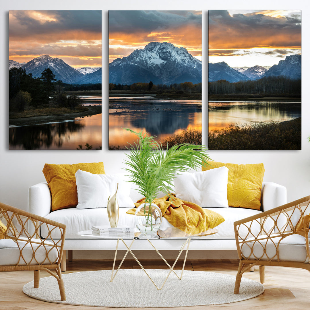 Mountain Sunset Wall Art Canvas Print, Framed Alpine Wilderness Art Picture Print, Golden Hour Perfect Wilderness Decor Artwork