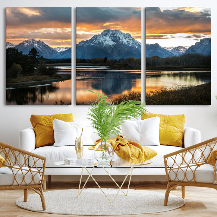 Mountain Sunset Wall Art Canvas Print, Framed Alpine Wilderness Art Picture Print, Golden Hour Perfect Wilderness Decor Artwork