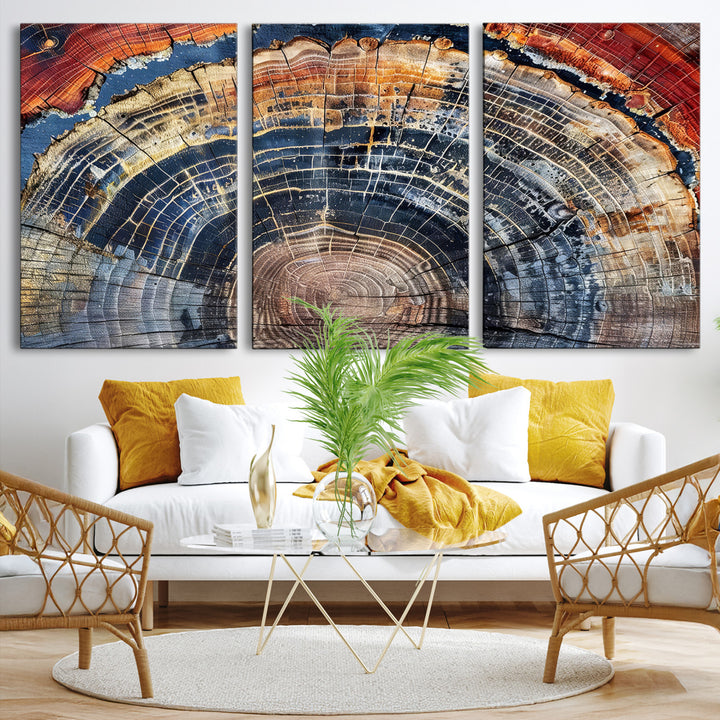 Tree Rings Canvas Wall Art Print, Framed Wood Texture Art Picture Print, Petrified Wood Perfect Modern Rustic Decor Artwork
