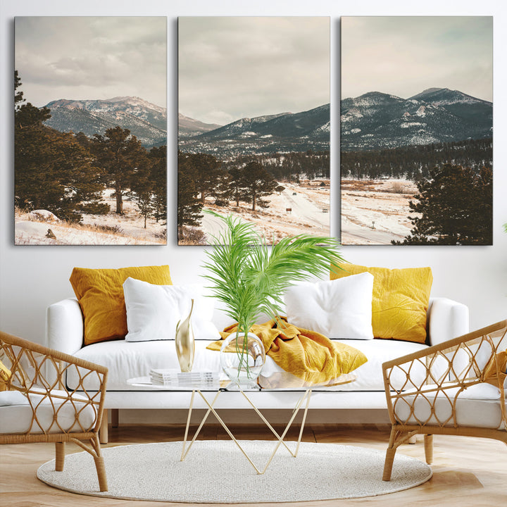Mountain Landscape Wall Art Canvas Print, Framed Snowy Peaks Art Picture Print, Alpine Aesthetic Perfect Rustic Winter Decor Artwork