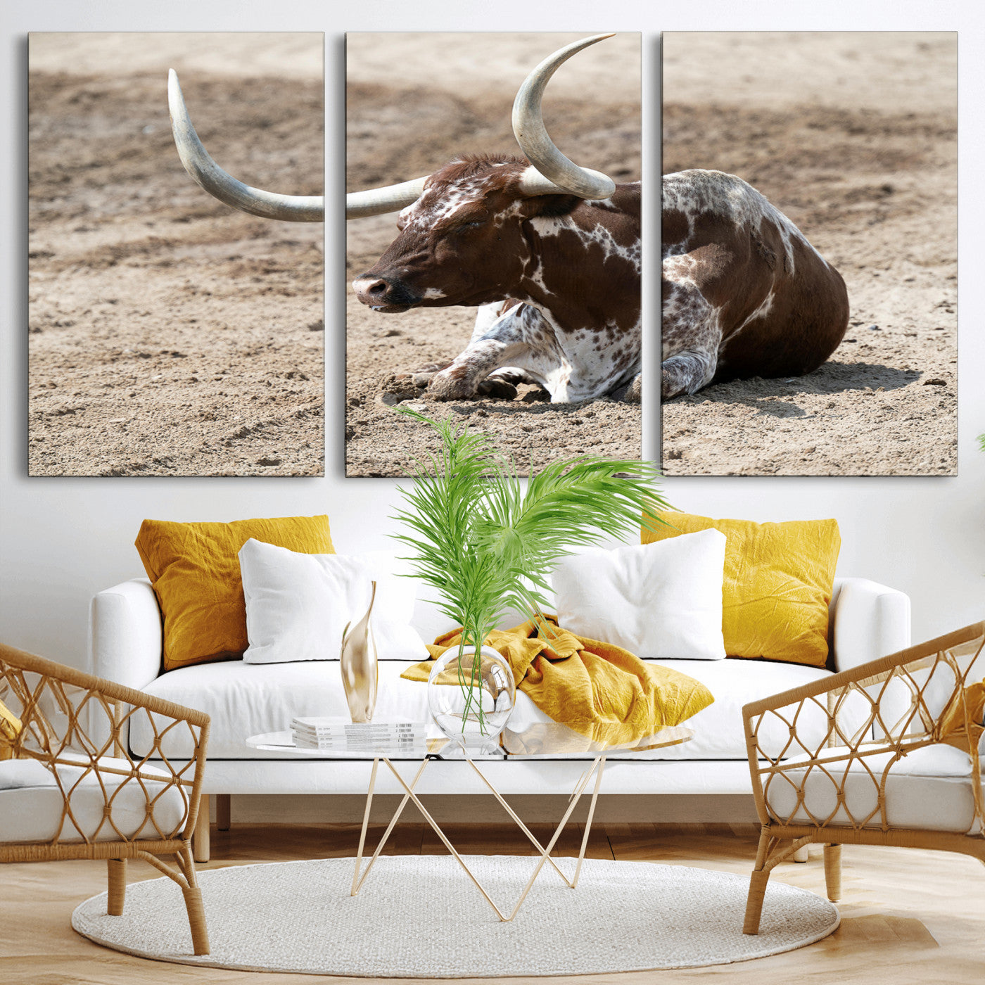 76549210-MGV-CV-36X24-Texas Longhorn Wall Art Canvas Print, Framed Country Living Art Picture Print, Farmhouse Perfect
