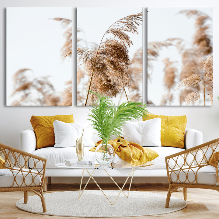 Pampas Grass Wall Art Canvas Print, Framed Neutral Tones Art Picture Print, Minimalist Nature Perfect Boho Decor Artwork