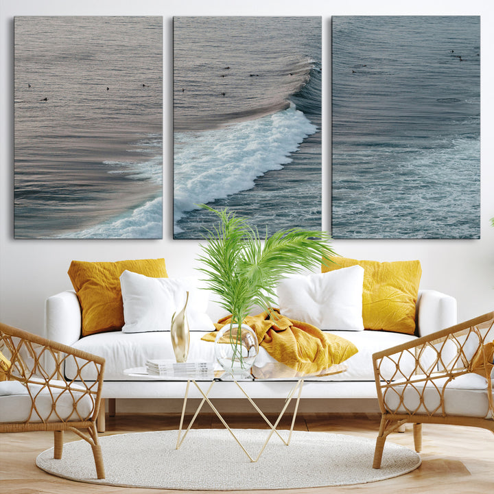 Ocean Waves Wall Art Canvas Print, Framed Coastal Serenity Art Picture Print, Surf Perfect Coastal Decor Artwork