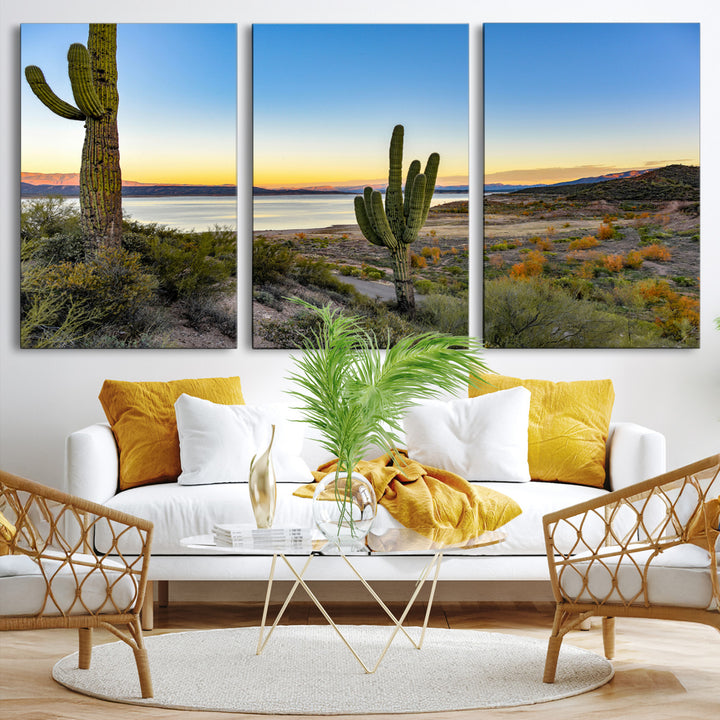 Saguaro Cactus Wall Art Canvas Print, Framed Desert Sunset Art Picture Print, Southwestern Perfect Southwestern Decor Artwork