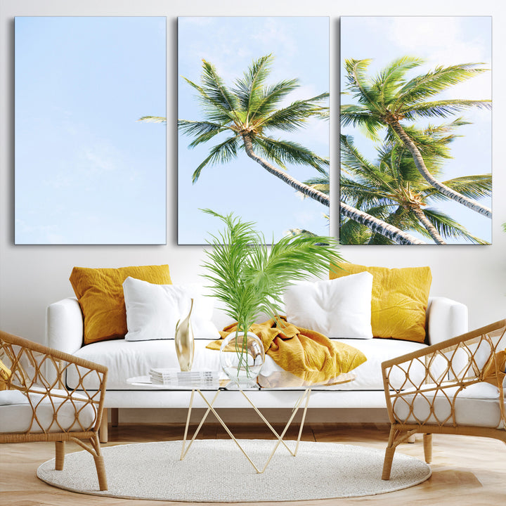 Palm Trees Wall Art Canvas Print, Framed Tropical Art Picture Print, Coastal Perfect Tropical Decor Artwork
