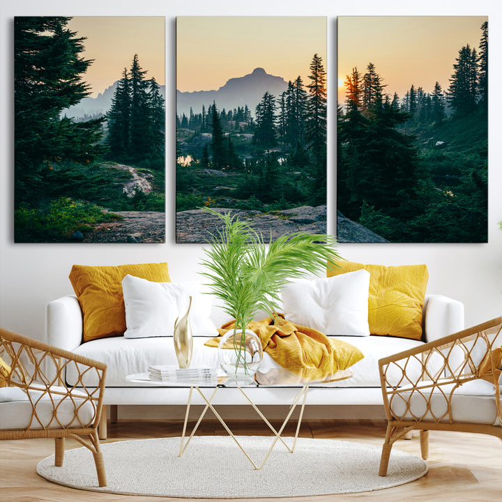 Mountain Wall Art Canvas Print, Framed Forest Serenity Art Picture Print, Mountain Perfect Rustic Decor Artwork